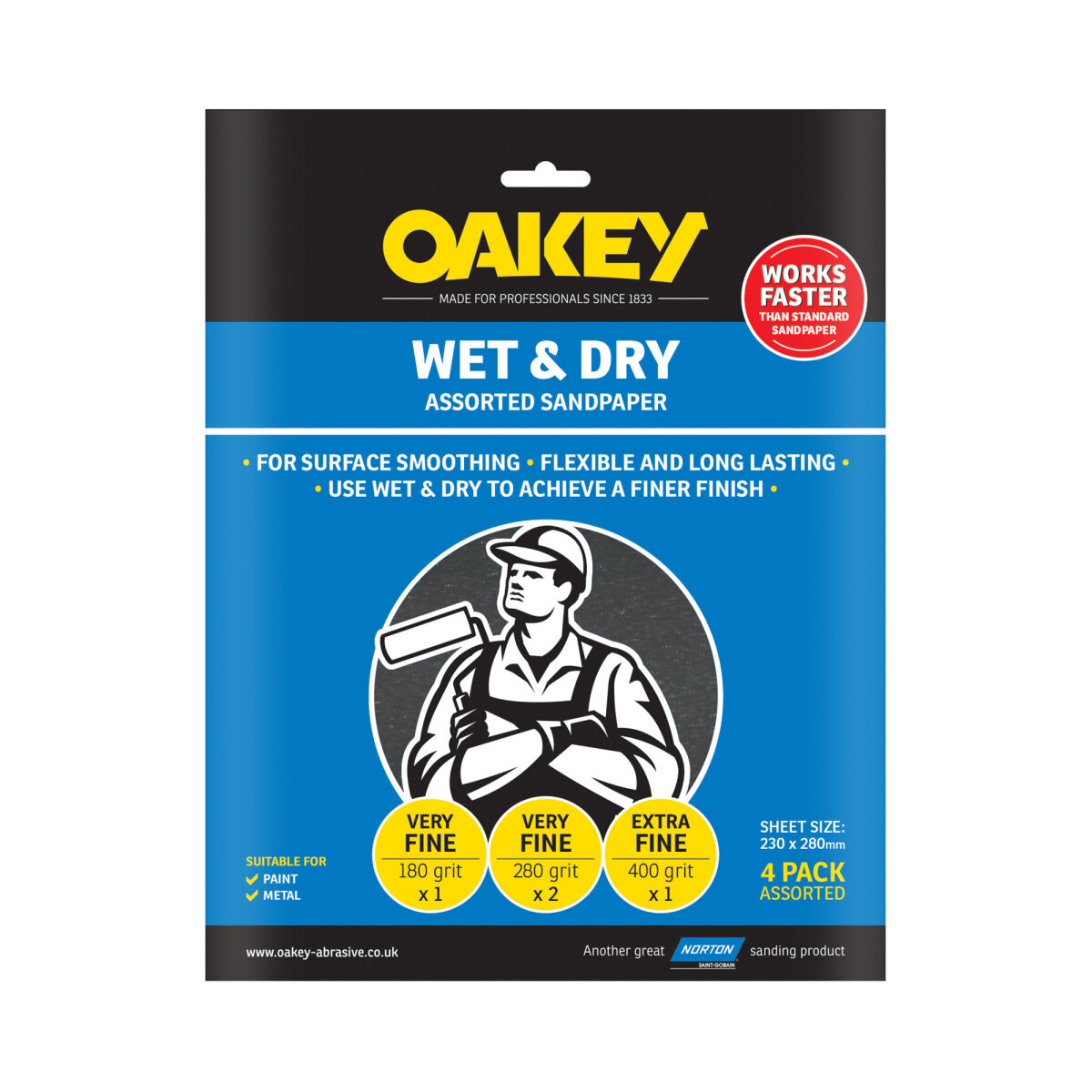 Oakey Flexible Wet & Dry Paper Assorted Sheets Pack of 4