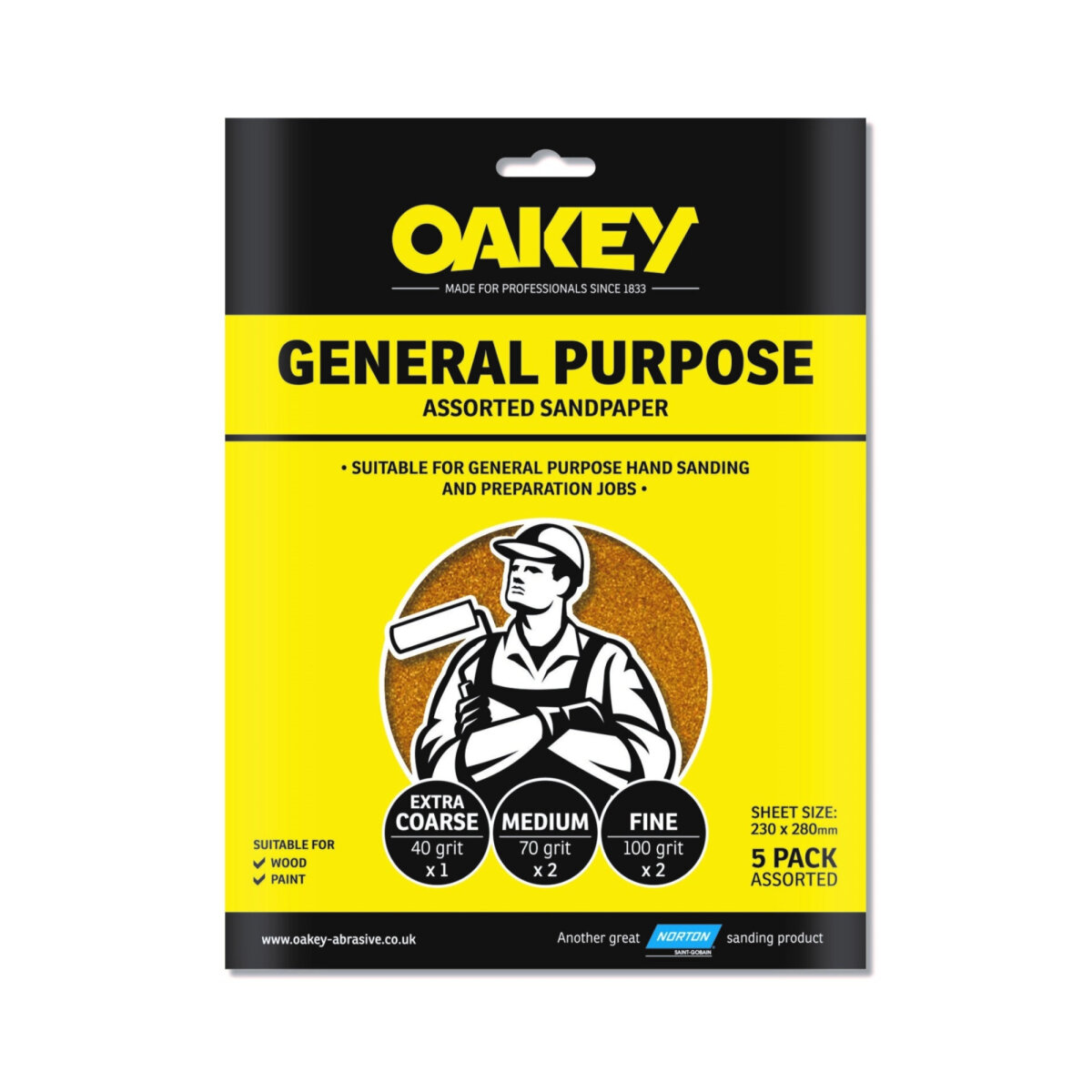 Oakey Assorted Sandpaper General Purpose 5 Pack