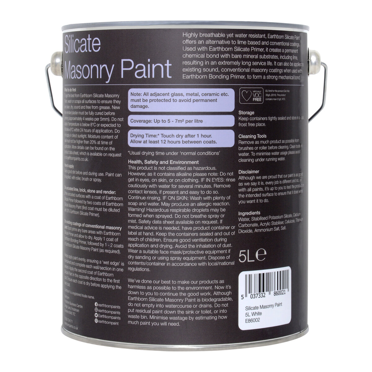 Earthborn Silicate Masonry 5L RM (Back of Can)
