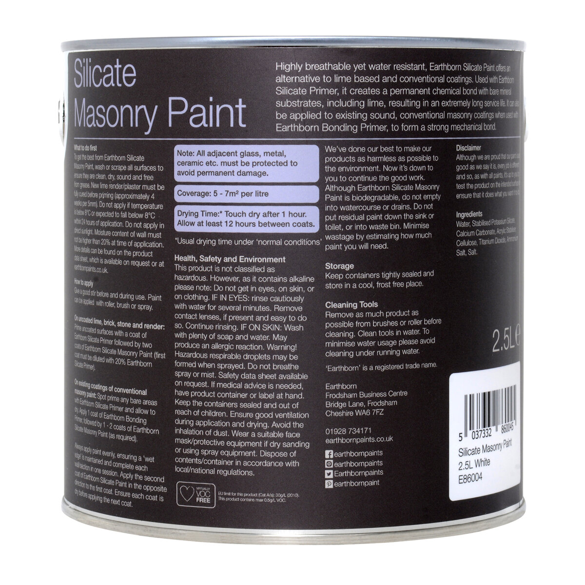 Earthborn Silicate Masonry 2.5L RM (Back of Can)