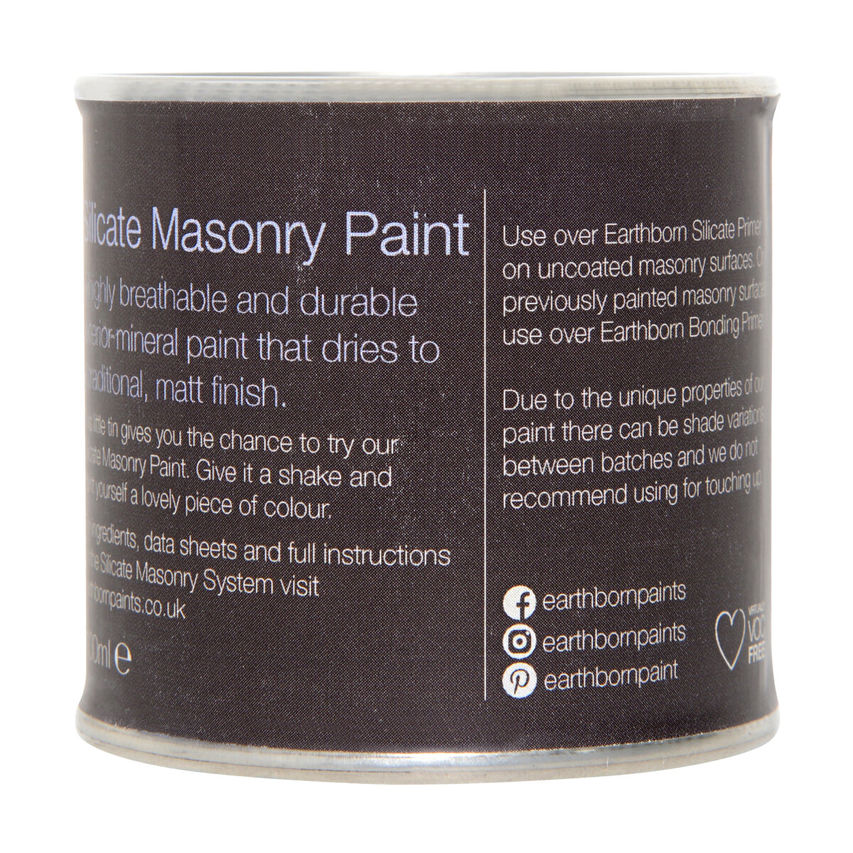 Earthborn Silicate Masonry 100ml RM (Back of Can)