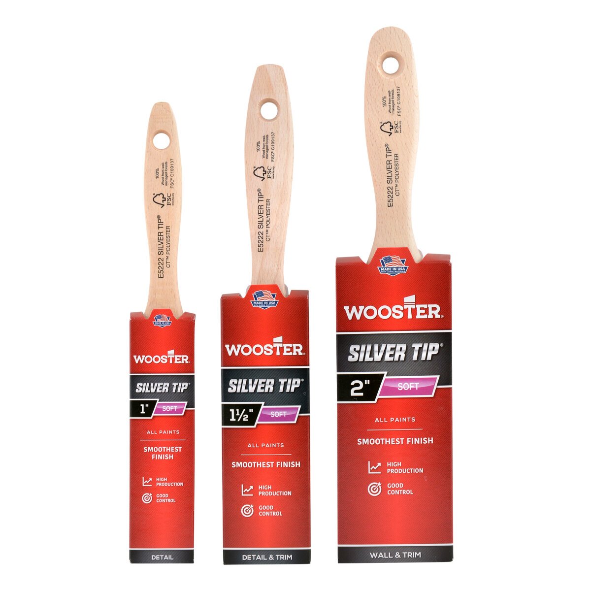 Silver Tip FSC Varnish Paint Brush (Pack of 3)