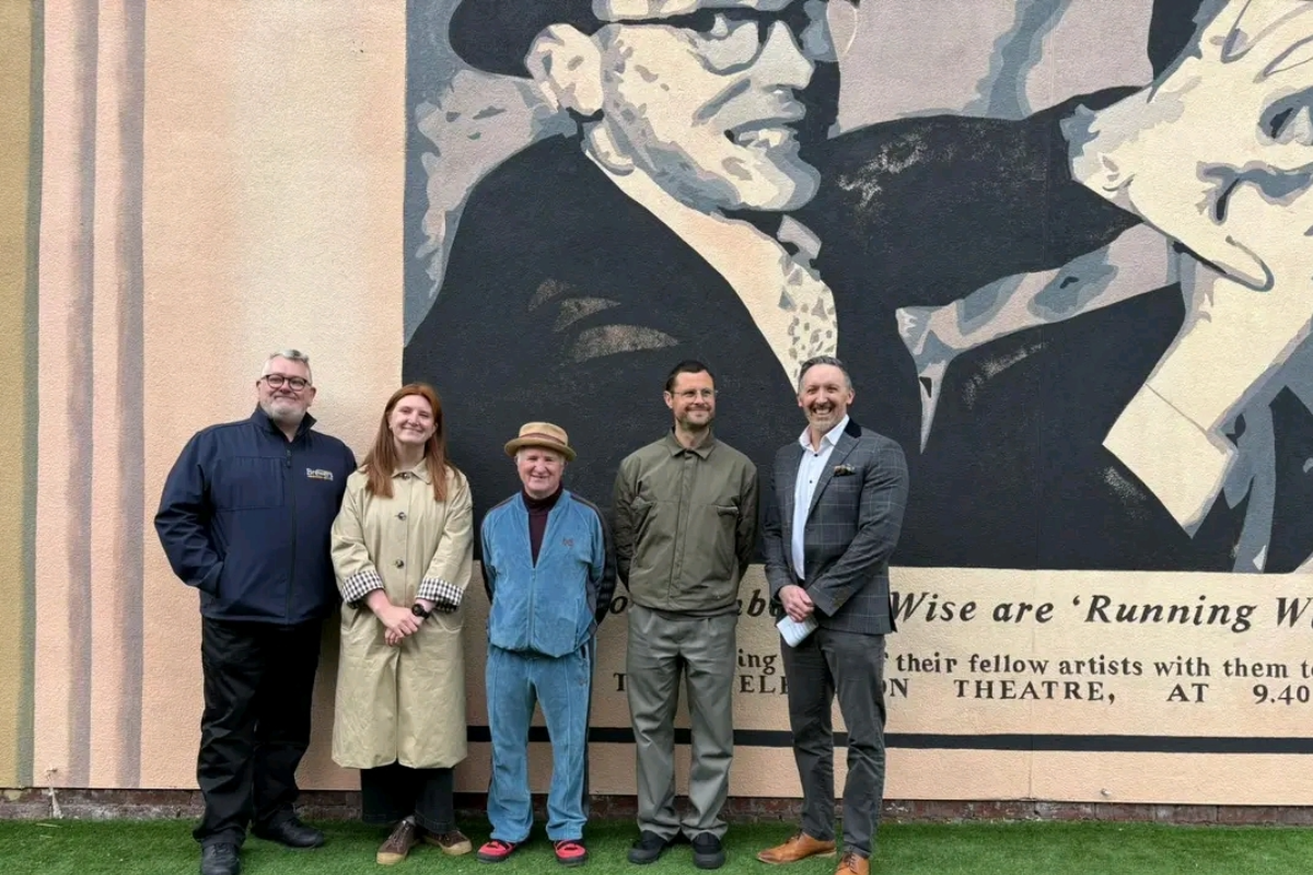 Graham Armstrong, Brewers Morecambe branch manager, artist Molly Bland, mural designer Jamie Jenkinson and David Waddington, Morecambe Business Improvement District chair.