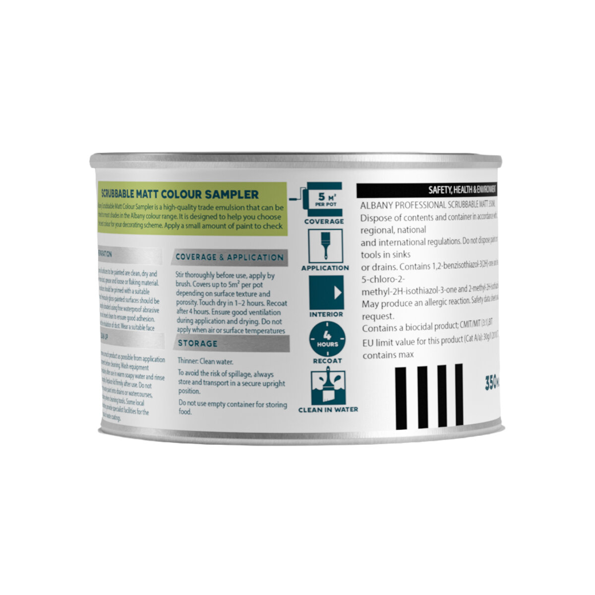 Albany Scrubbable Matt 350ml Colour Sampler Back