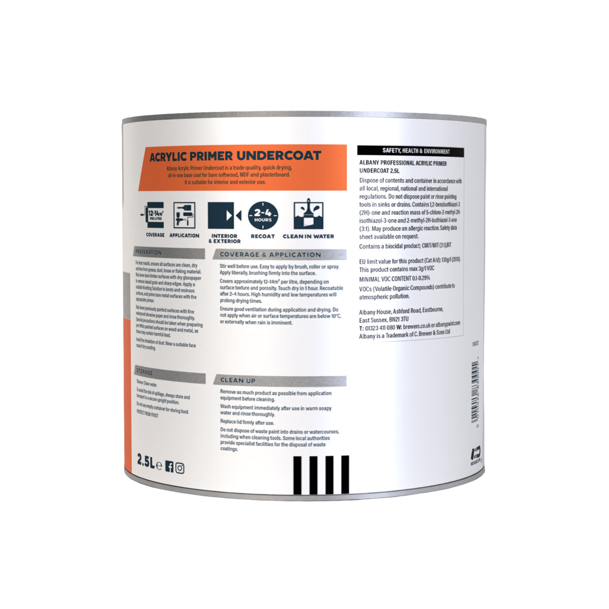 Acrylic Primer Undercoat White 2.5L Back (AA080805J)