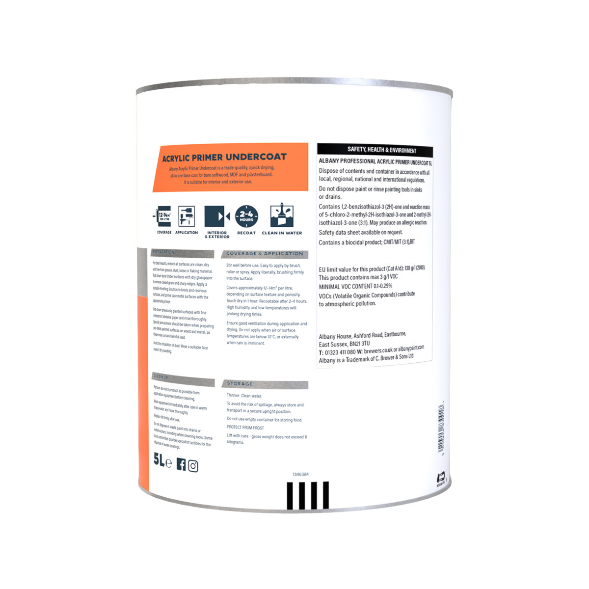 Acrylic Primer Undercoat White 5L Back (AA080805F)