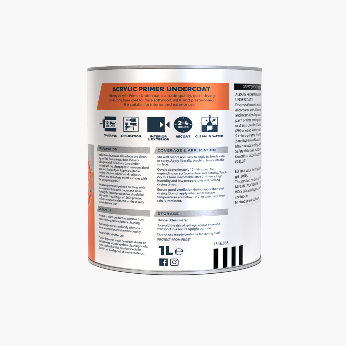 Albany Acrylic Primer Undercoat White 1L Back (AA080805N)