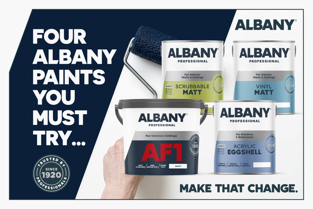 Four Albany paints you must try: Albany scrubbable matt, vinyl matt, AF1 and acrylic eggshell