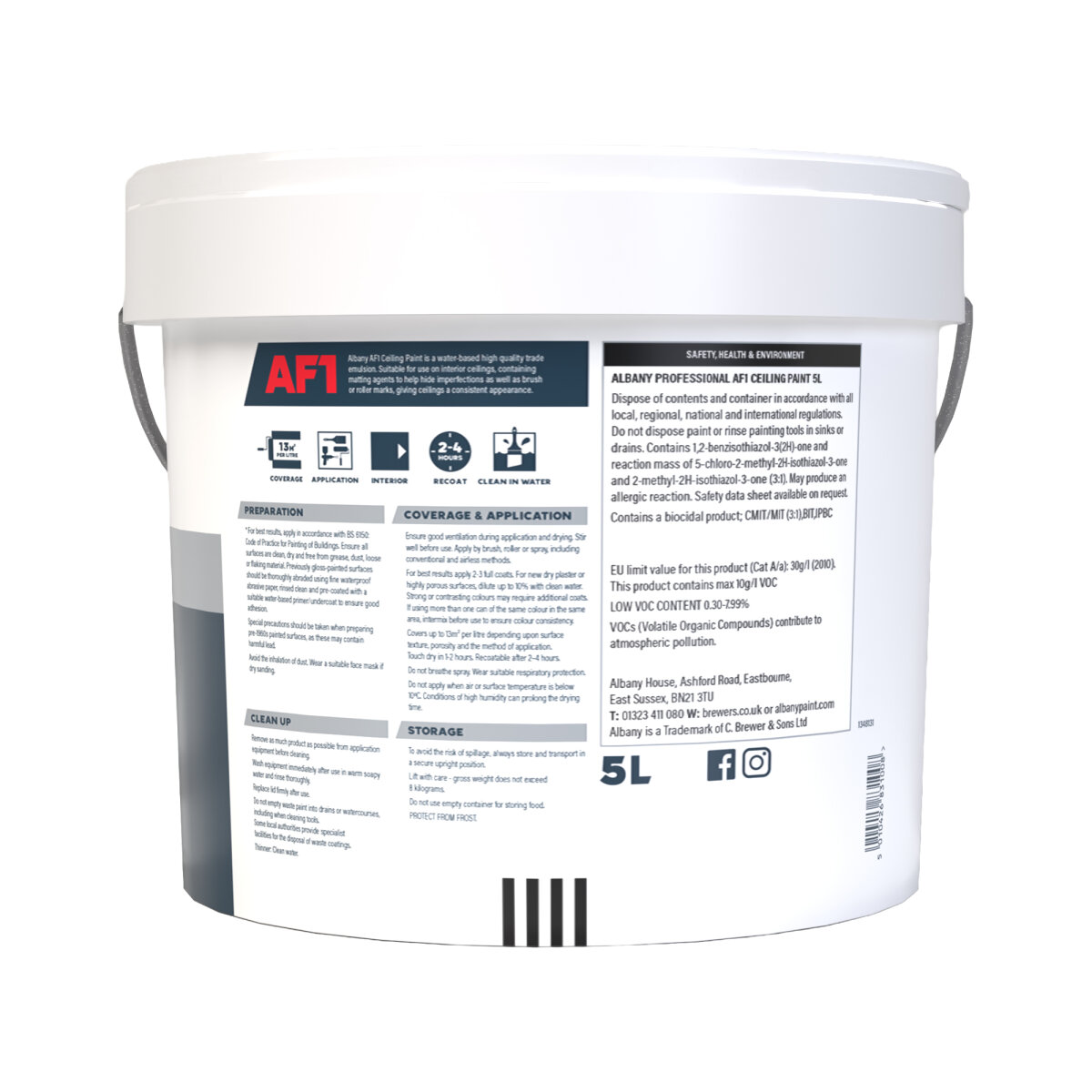 Albany Ceiling Paint White 5L Back (AA109005F)