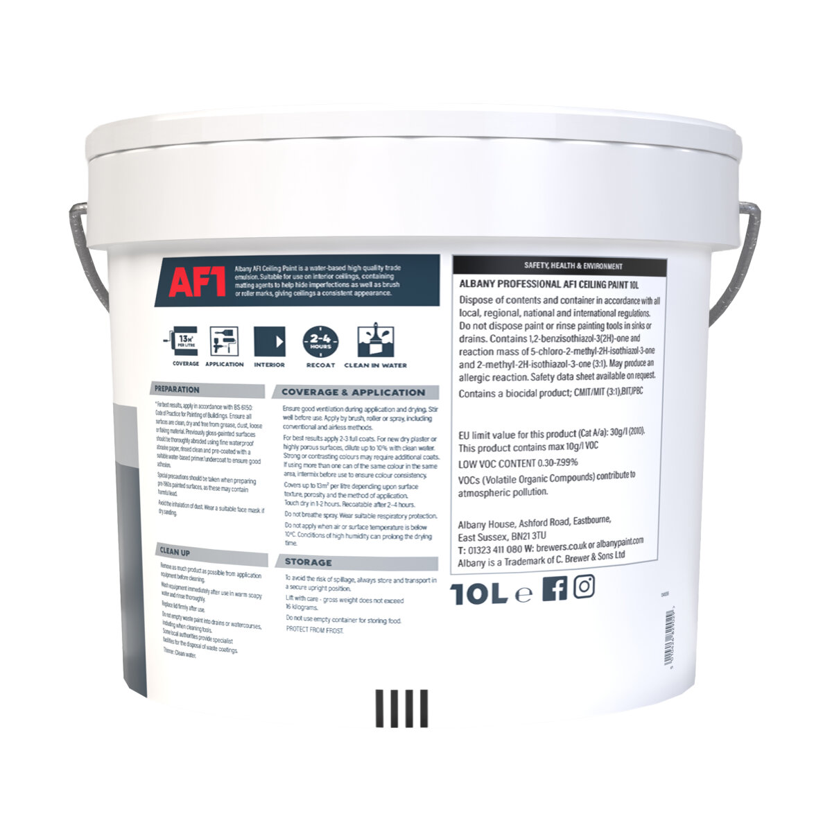 Albany Ceiling Paint White 10L Back (AA109005E)