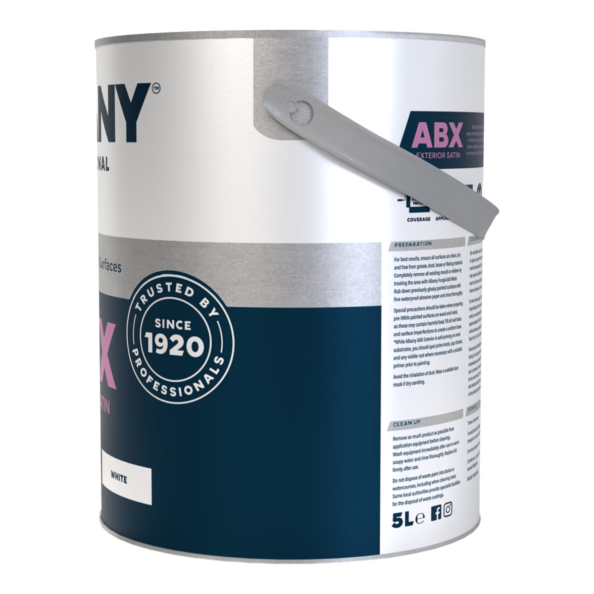 Albany ABX Exterior Satin White 5L Side (AA0751505F)