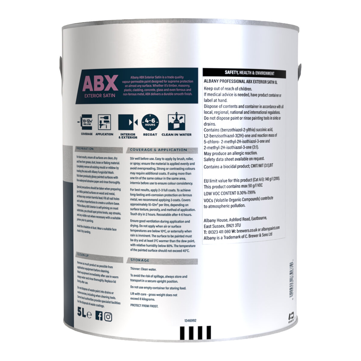 Albany ABX Exterior Satin White 5L Back (AA0751505F)