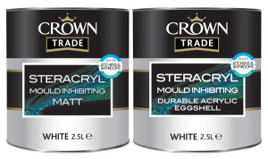 Crown Trade Steracryl Mould Inhibiting Paint is ideal for kitchens and bathrooms.
