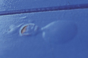Blistering - the bubbling effect caused by loss of adhesion, usually because of moisture