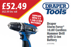 Draper Storm Force 10.8V Cordless Hammer Drill with Li-ion Battery