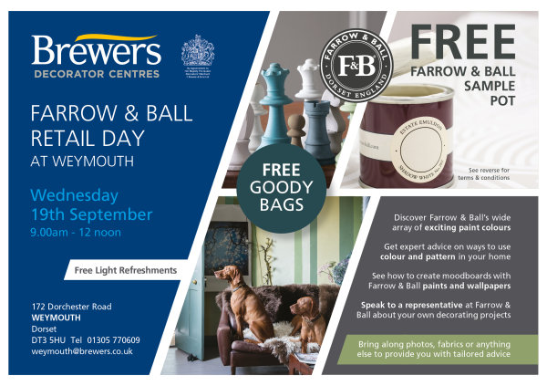 Farrow & Ball Event at Brewers Weymouth on WEdnesday 19th September