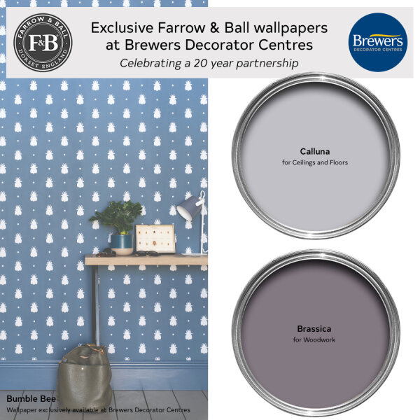 Farrow & Ball wallpaper Bumble Bee exclusively available at Brewers Decorator Centres and it's colour scheme