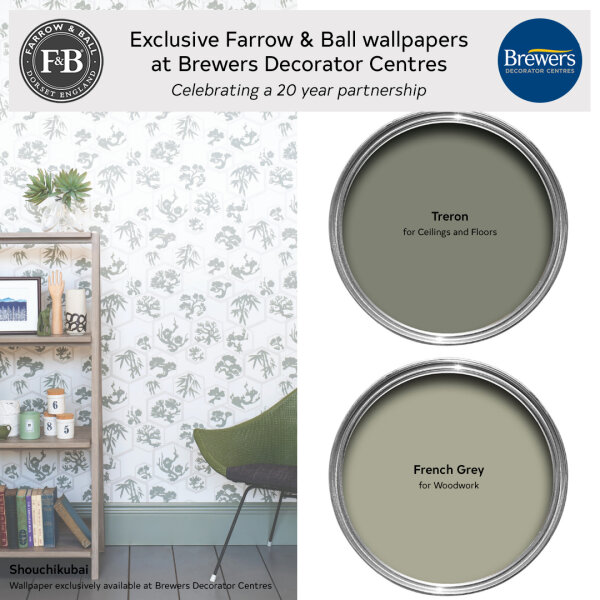 Farrow & Ball wallpaper Shouchikubai exclusively available at Brewers Decorator Centres and it's colour scheme