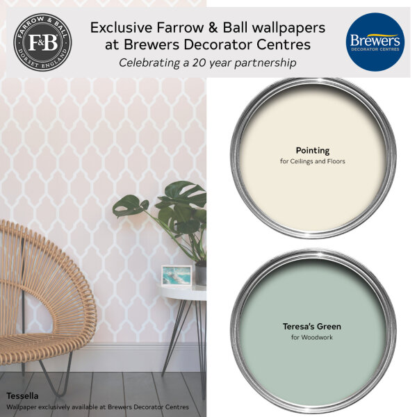 Farrow & Ball wallpaper Tessella exclusively available at Brewers Decorator Centres and it's colour scheme