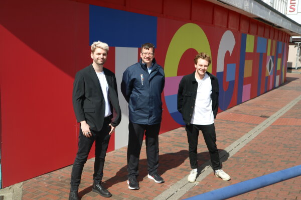 Adam Spain (VOLT), Stephen Holt (Eastbourne BID) and Will Mower (artist)