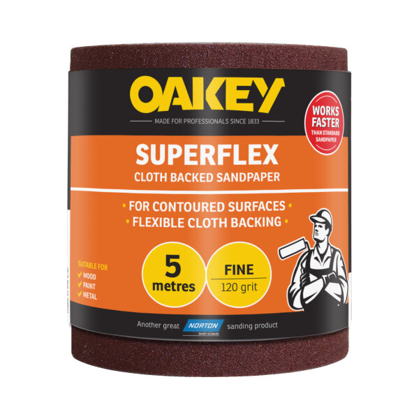 Oakey Superflex Cloth Backed Abrasive 115mm x 5m P120