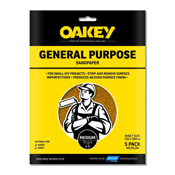 Oakey General Purpose Sandpaper (Pack of 5) Medium (NG156680)