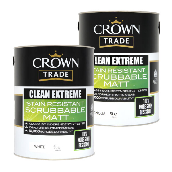 Crown Trade 2 x Clean Extreme Scrubbable Matt White & Magnolia 5L