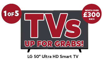 1 of 5. TVs up for grabs. LG 50inch Ultra HD Smart TV. Worth over £300 each.