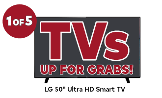1 of 5. TVs up for grabs. LG 50inch Ultra HD Smart TV.